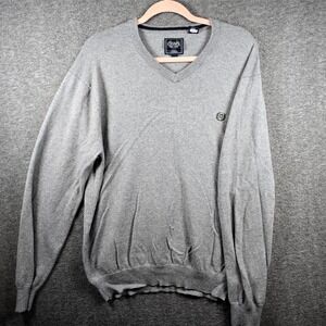 Chaps Sweater Men's Large Gray Cashmere Blend Long Sleeve Pullover Logo V-Neck‎